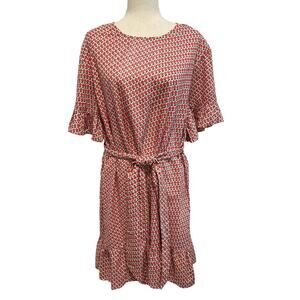 Pink Chicken Halsey Dress Ditzy Floral Block Print Waist Tie Red Size Large